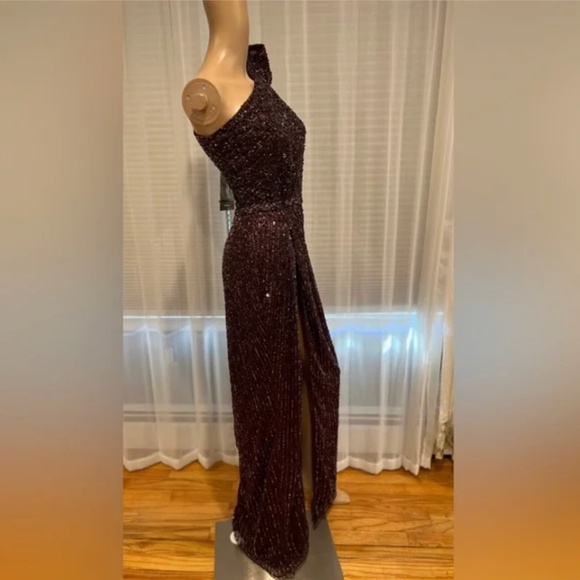 Mac Duggal Draped Sleeve Sequin Gown - Picture 2 of 4